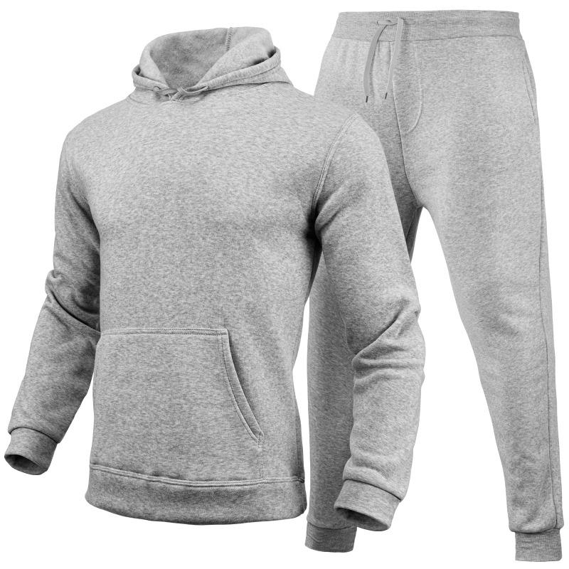 Весна-Осень Slim Fit Однотонный комплект с капюшоном Urban Casual Pullover Мужская одежда Комплекты с брюками