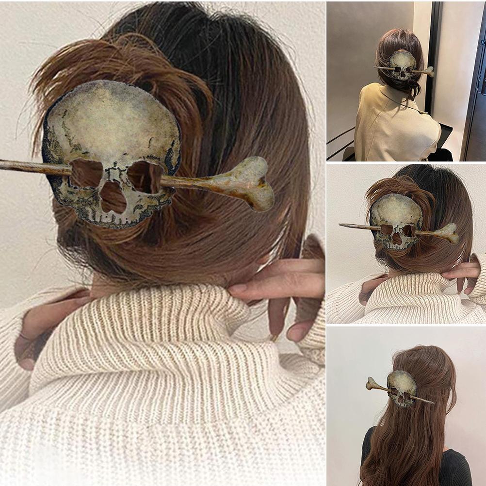 Заколка для волос в виде скелета на Хэллоуин, палка, слайд с палкой, ретро-готическая заколка для волос в виде кости, палочки, шпилька для волос f