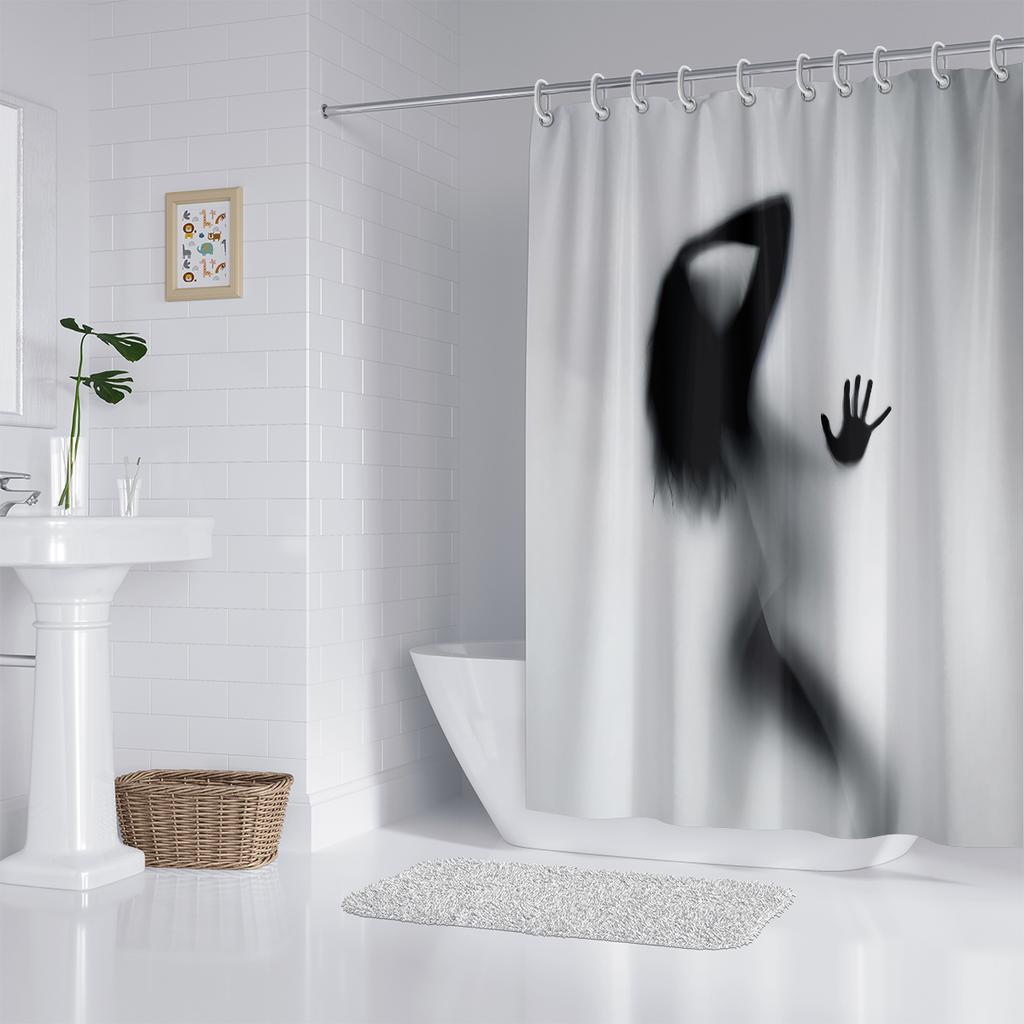 1 Piece 180X180Cm Abstract Human Shadow Print Modern Style Shower Curtain Partition Bathroom Waterproof And Mildew Proof