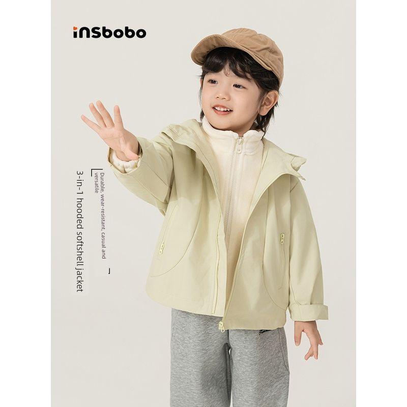 Insbobo Kidsren's Jacket 2026 Spring New Style Girls' Hooded Top Boys' Three-In-One Stylish Jacket