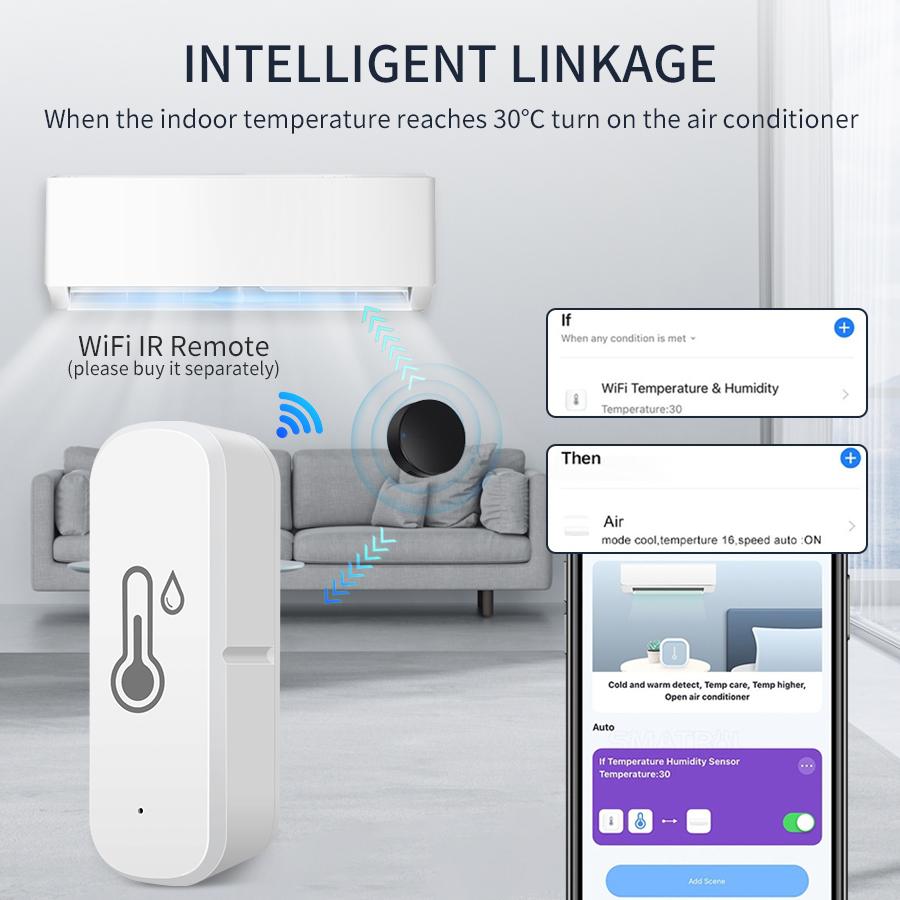 Tuya WiFi Temperature Sensor Indoor Humidity Sensor Smart Life APP Monitoring Remote Control Alexa Google Home Voice Control