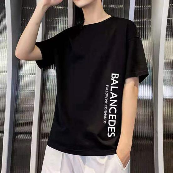 Men Summer T-shirt O Neck Loose Short Sleeve Soft Breathable Solid Color Plus Size Print Mid Length Casual Pullover Daily Top