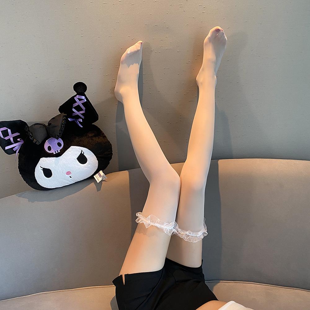 Ultra-Thin Black Silk Open Crotch Garter Stockings with Shine