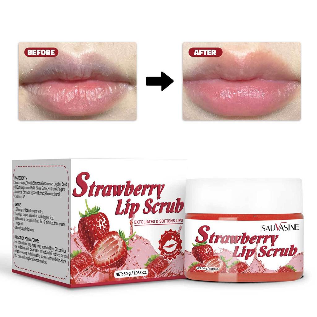 SAUVASINE Strawberry Lip Scrub Gentle Exfoliating Dead Skin Remover Moisturizing Lip Care