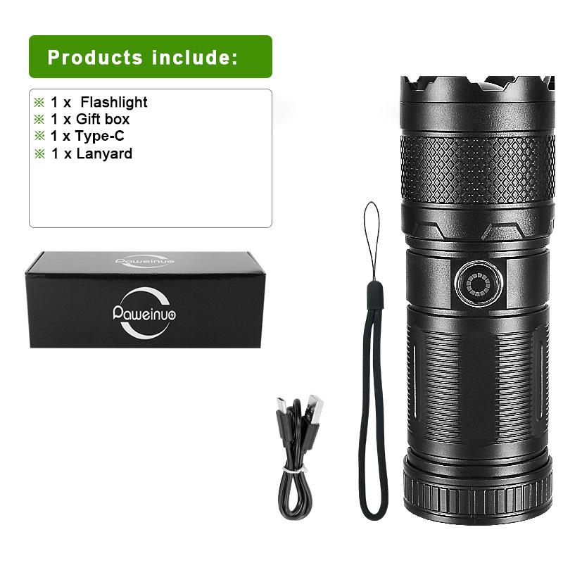 Мощный светодиодный фонарик 300 Вт, масштабируемый фонарик с высокой яркостью 500000 лм, встроенный аккумуляторный фонарь, водонепроницаемый фонарик, перезаряжаемый фонарик