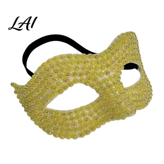 Adjustable Party Masks Halloween Half Face Masquerade Mask Pearl Decor Venetian Black Mask Elegant Costume Accessory for Stage Show Evening