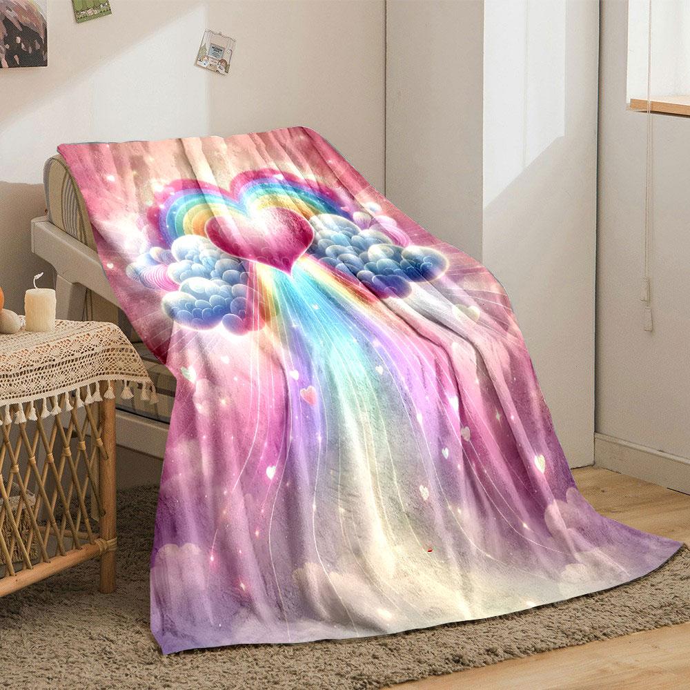 Heart Rainbow Cloud Blanket bedroom Blanket for Livingroom Couch lunch break Soft throw for Friend's festival Gift