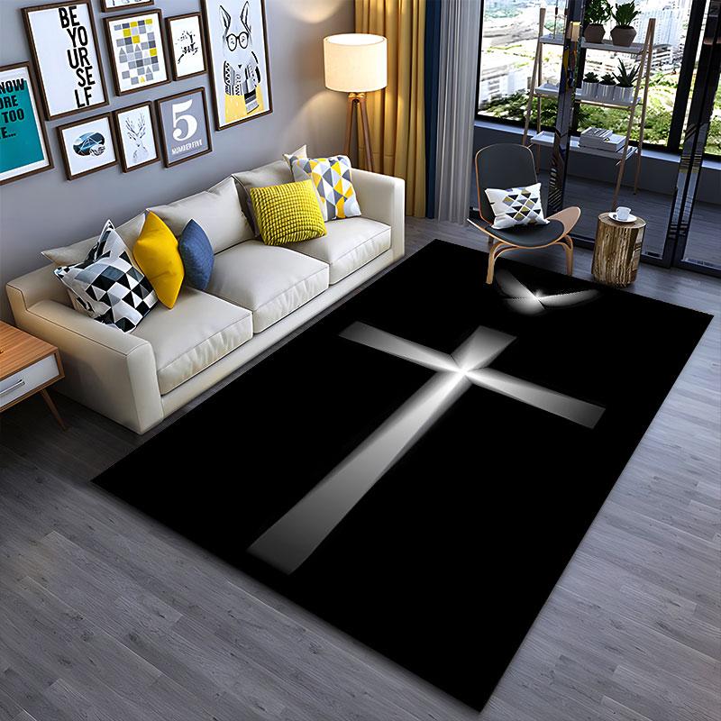 Gothic Cross with Dove Design suitable as a non-slip mat for the living room or bedroom sofa
