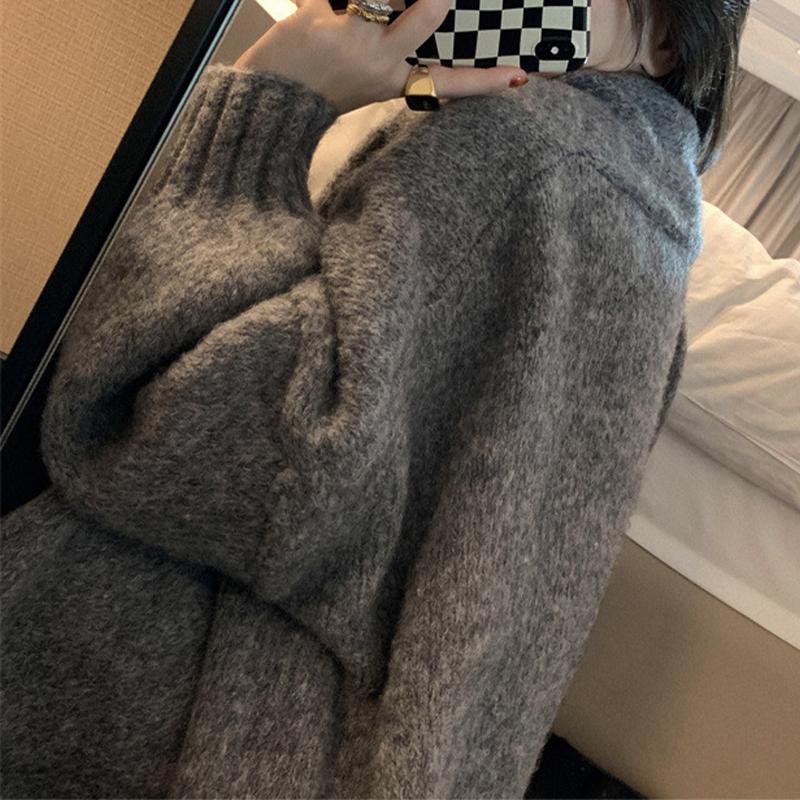 Loose Knitted Cardigan Top Women's Casual Solid Color Sweater Jacket