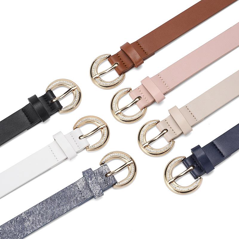 Женский элегантный простой декоративный ремень с пряжкой из сплава, инкрустированной стразами, высококачественный женский ремень Tide