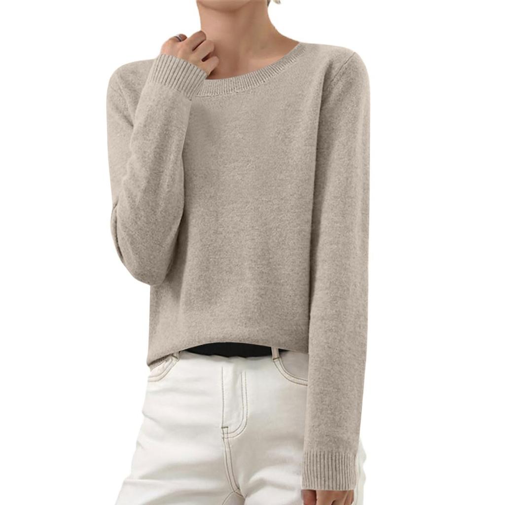 Women's Autumn And Winter Fashion Long-sleeved Basic Crew-neck Loose Pullover Sweater Top