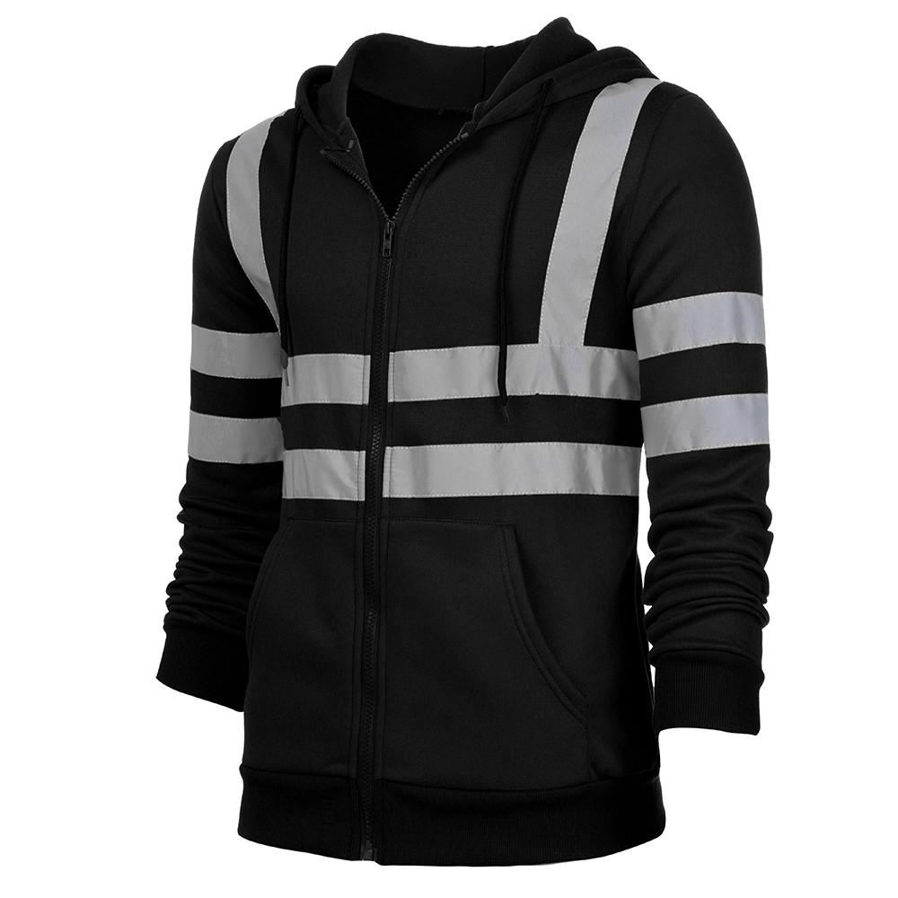 Mens Road Work High VisibilityPullover Long Sleeve Hooded Sweatshirt Tops Blouse