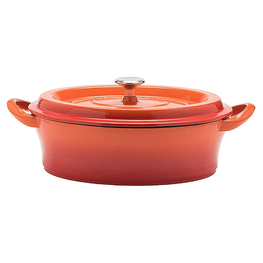 Cast Pot Oval 26cm Shallow Orange Cast Enamel Pot Waterless Cooking Steam Circulation Enameled External Surface Special Matte Enameled Interior