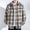 Brushed Plaid Long-sleeved Fleece Jacket Flannel Slouchy Contrast Color Plaid Lapel Casual Cargo Shirt Jacket