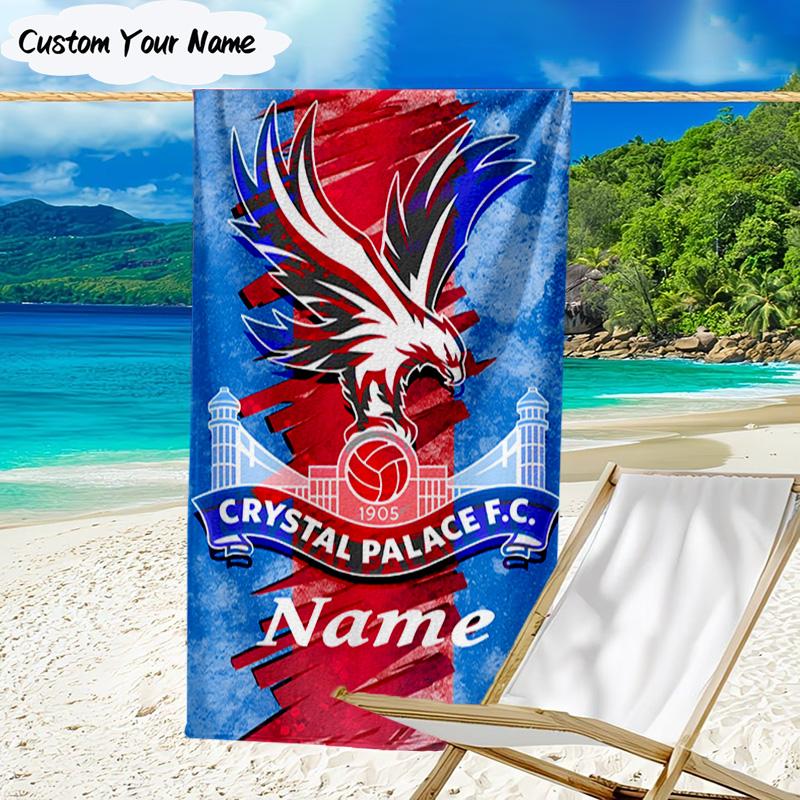 1PC Custom Name Beach Towel Crystal Palace Crest Beach Towel, Suitable for Camping, Travel, Beach Accessories, Super Absorbent, Family Gift