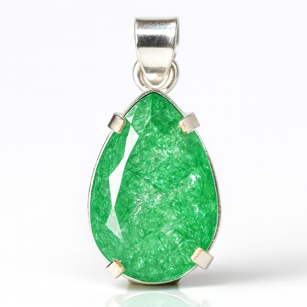 41 Карат Натуральный Изумруд 925 Пробы Стерлинговое Серебро СЕРТИФИЦИРОВАННЫЙ Красивый Подвеска Грушевидной Формы AI-119-NS