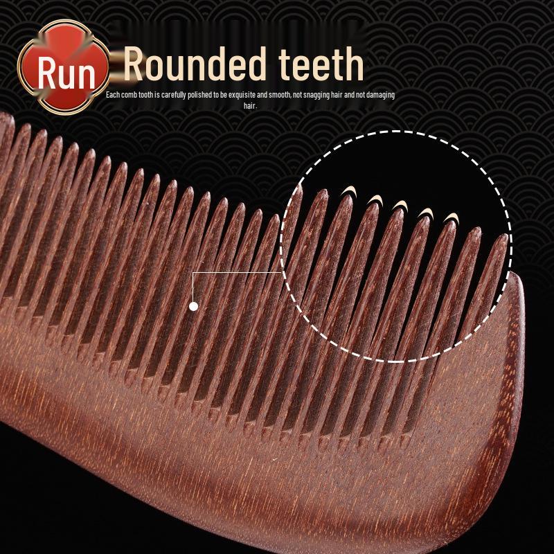 Engraved Sandalwood Long Handle Wide Tooth Scalp Comb