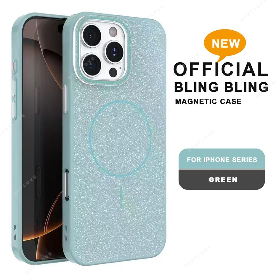 Магнитный чехол для телефона для iPhone 16E 15 14 Plus 11 12 13 16 Pro Max Magsafe Роскошный Блестящий Беспроводная Зарядка Ударопрочный Жесткий Чехол