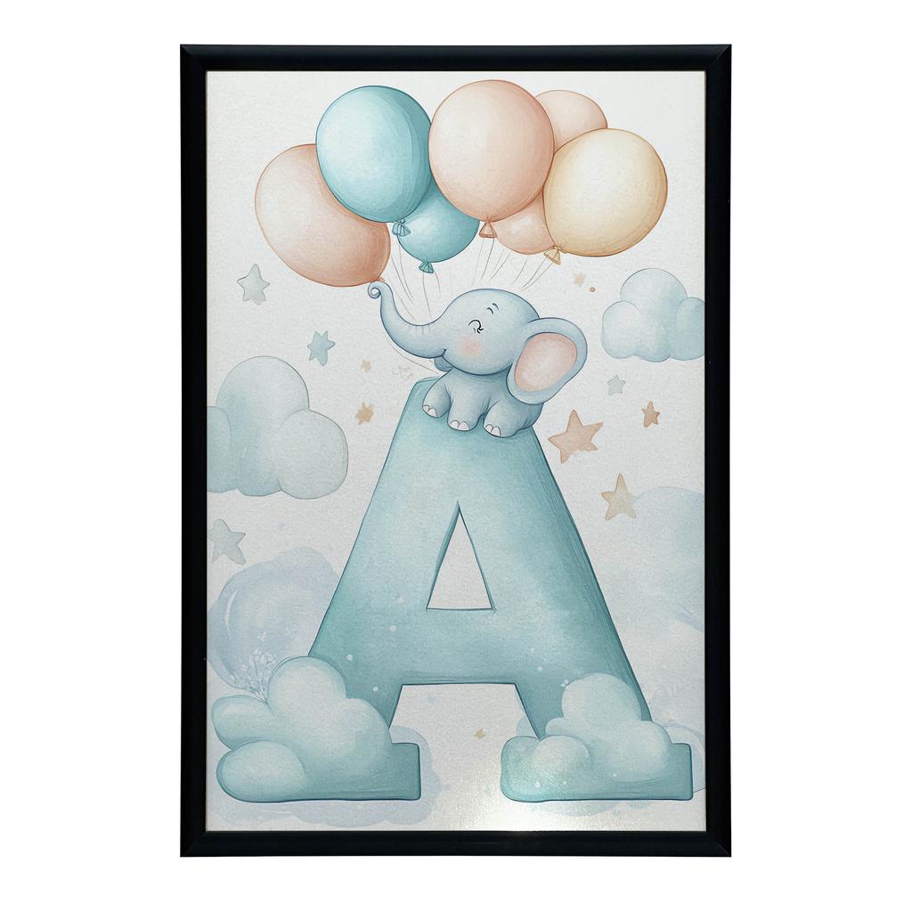 Elephant Charm - Poster "A" With Balloons Elephant Charm - Poster "A" With Balloons, 70X100 Cm, Dark Brown Wooden Frame, 230 Gsm Matte Paper