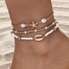 3pcs Fashionable Romantic Beach Women's Starfish Shells, Rice Artificial Pearl Ankle Chains
