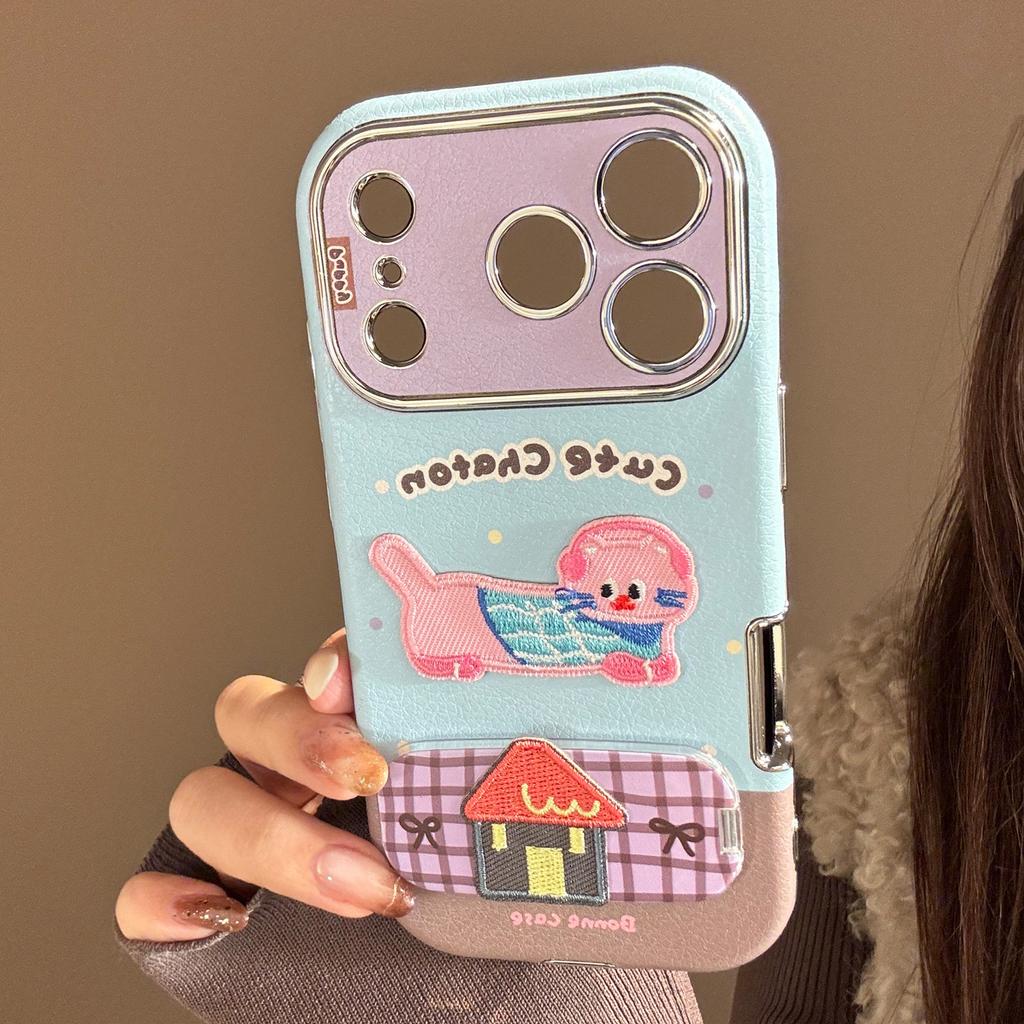 Вышитые котята и щенки для IPhone17promax для Apple 16 Чехол для мобильного телефона 15 для 13 Цветная кожа 11 Зеркало