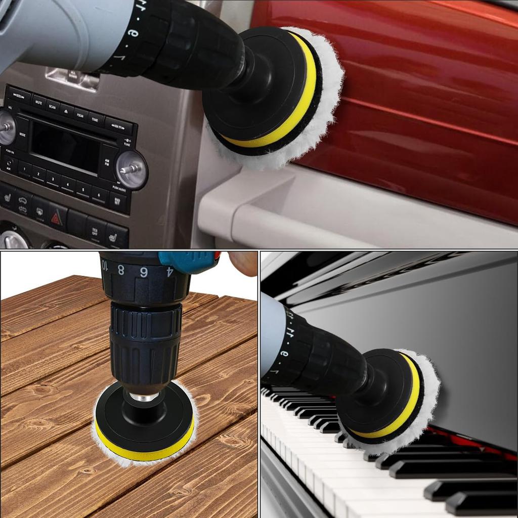 7 Piece 3 Inch Wool Buffing Pad, Drill Buffer Connecting M10 Drill Adapter, Buffing Pads, For Car Polishing And Waxing, Painting Tabletops, Old