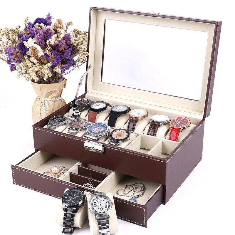 Классический футляр для наручных часов на 2/3/4/5/6/8/10/20/24 слота, держатель для часов, органайзер, двухслойная витрина из искусственной кожи