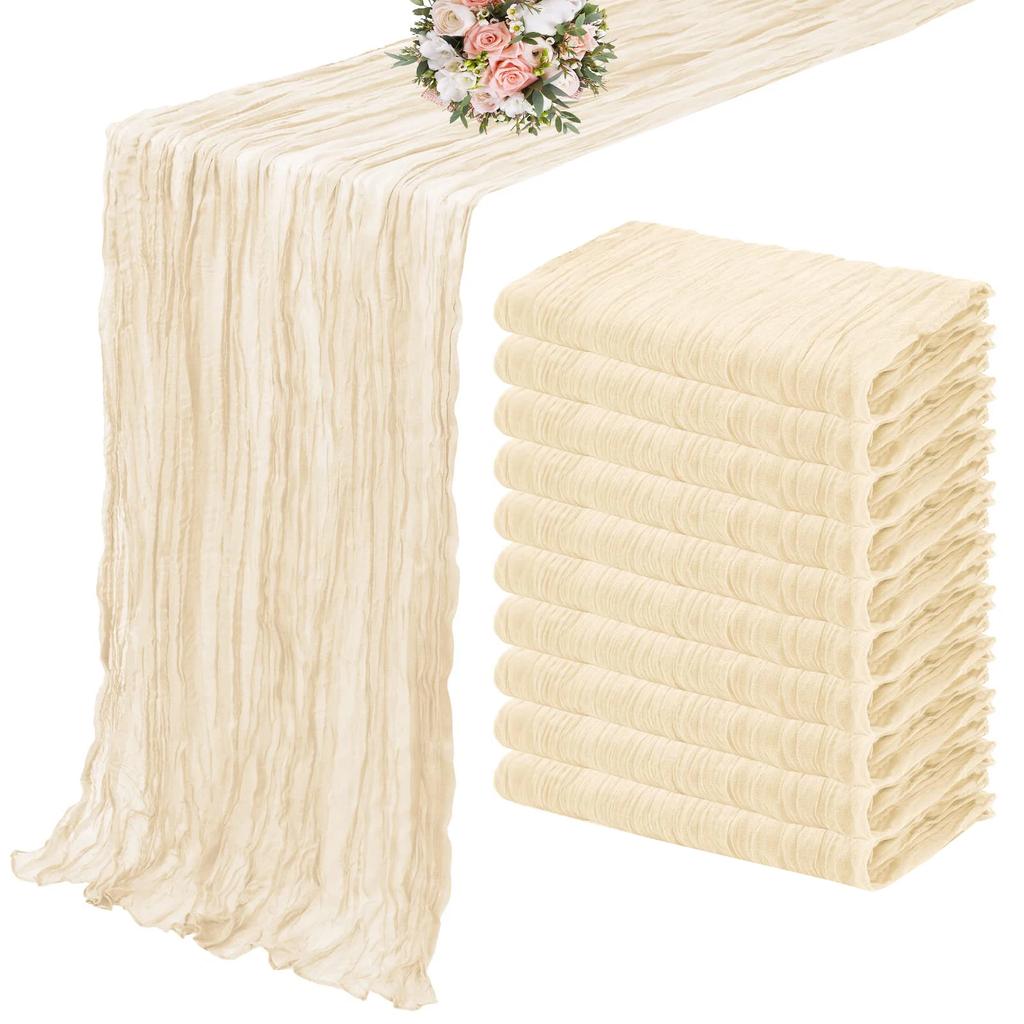 Set of 12 Semi-Sheer Gauze Table Runner Cheesecloth Tablecloth Dusty Blue Dining Wedding Party Christmas Banquets Arches Decor