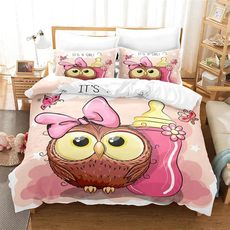 Cartoon Owl Fashion Cute Animal Comfortable Duvet Quilt Cover Pillowcase Bedding Set Children Bedroom Decoration Home Textile