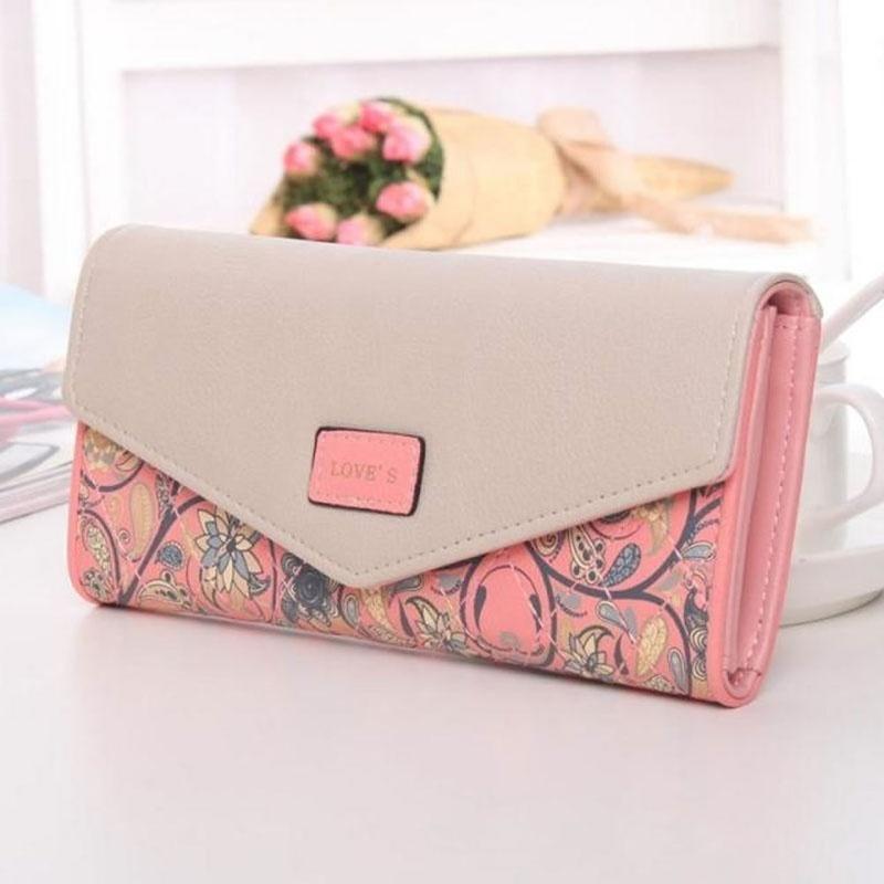 Кошелек из искусственной кожи для отдыха в красочном стиле, 3 раза, с цветочным принтом, женский длинный кошелек для монет