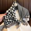 Houndstooth Silk Scarf Women Sunscreen 90X90cm Square Wraps Hairband Headband Soft Hijab Luxury Design Shawl Foulard Gift Ribbon