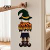 Cute Witch Decoration Happy Halloween Welcome Sign Legs Hat Hanging Wooden Wall Decor Indoor Outdoor Rustic Front Door Hanger for Porch Vivid Color