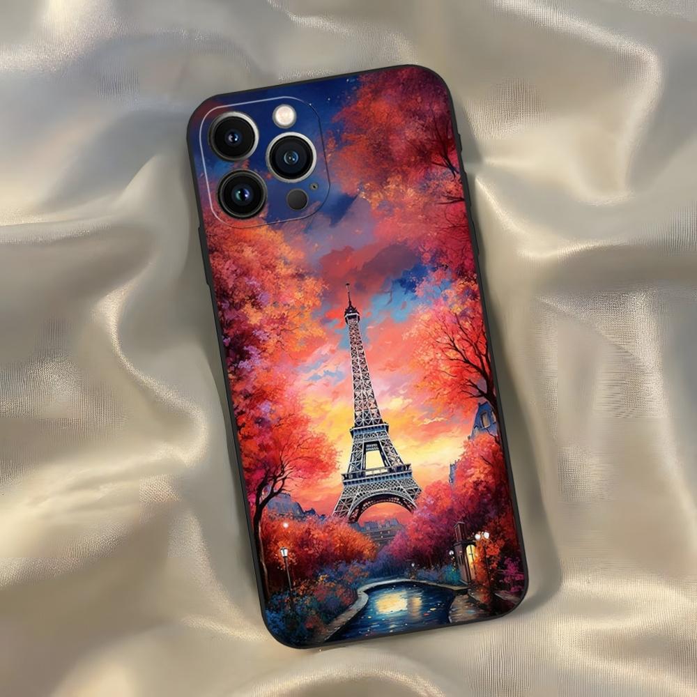 Франция Париж Эйфелева башня Чехол для телефона для Iphone 16 15 14 13 12 11 Pro Max Xr X Xs Mini 8 Plus SE 2022 Черный Мягкий Силиконовый Чехол