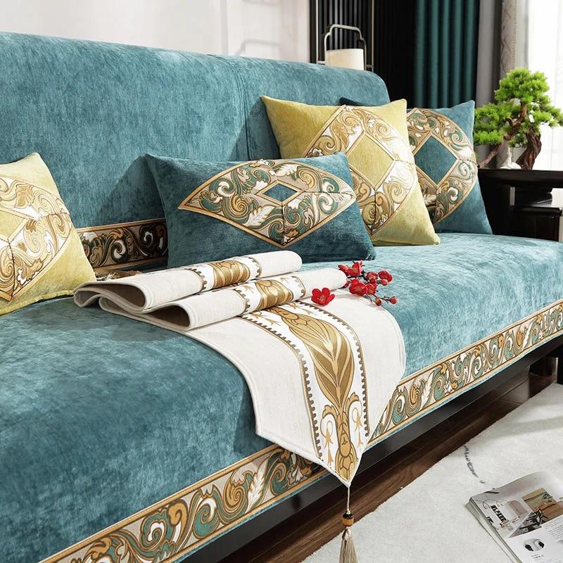 Jacquard Embroidery Sofa Covers Chenille Couch Slipcover Non-slip Armchair Seat Cushion Hemmed Sofa Towel for Live Room Classica