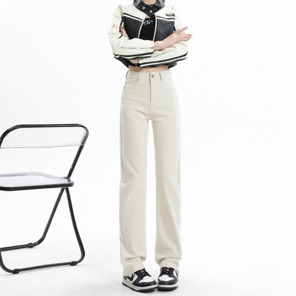 Универсальные джинсы прямого кроя женские 2025 осень и зима новые с высокой талией тонкие и высокие широкие брюки свободные джинсы