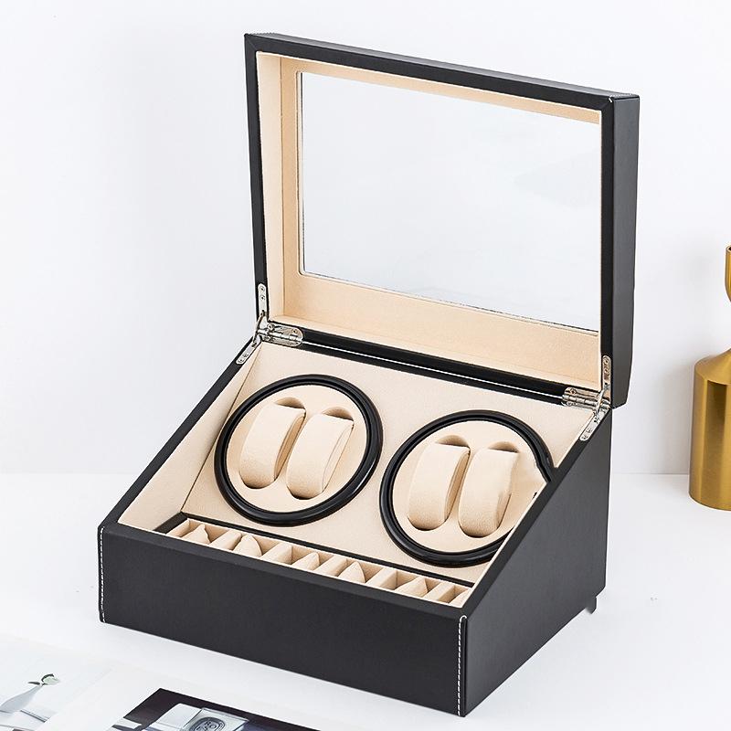 Кожаные Бесшумные Заводчики Часов с Автоподзаводом Коробка Вращающиеся Автоматические Заводчики Коробки для Часов Органайзер для Механических Часов Аксессуары