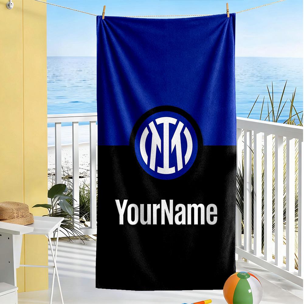 Inter Milan Personalized Text Beach Towel Super Soft Microfiber Quickdry Fabric