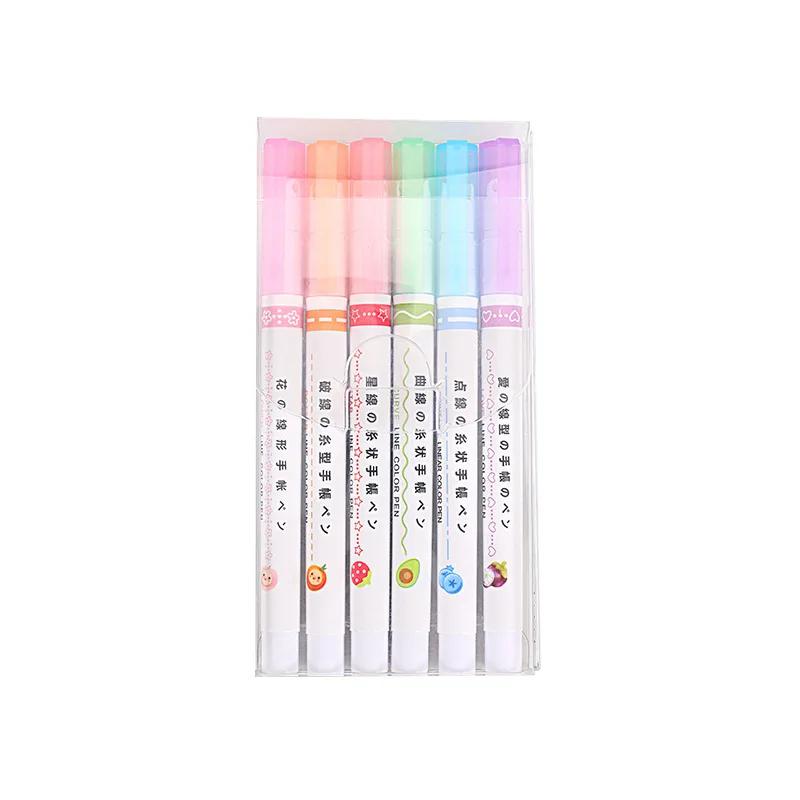 6pcs Curve Wave Line Art Marker Pens Set Color Love Star Cloud Point Stamp Liner Highlighter Pen for Drawing Diary School