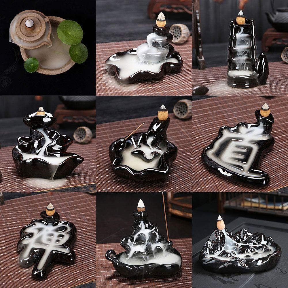 Ornaments Home Decor Aromatherapy Elegant Craft Backflow Ceramic Holder Incense Burner Smoke Censer