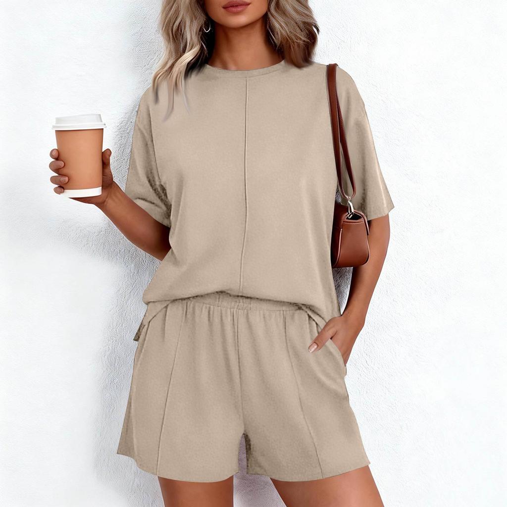 Women's 2-Piece Fashionable Casual Loose-Fit Short-Sleeve Top And Shorts Set