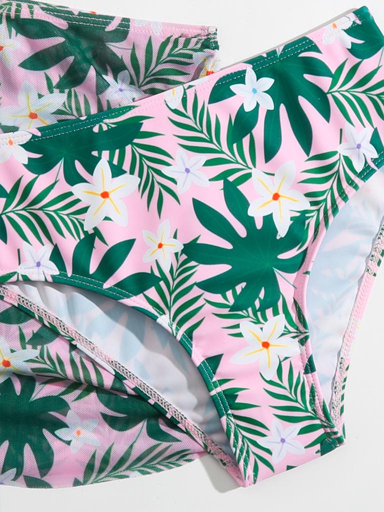 Модный комплект купальников для девочек из 3 предметов, детский летний пляжный купальный костюм с принтом сверху