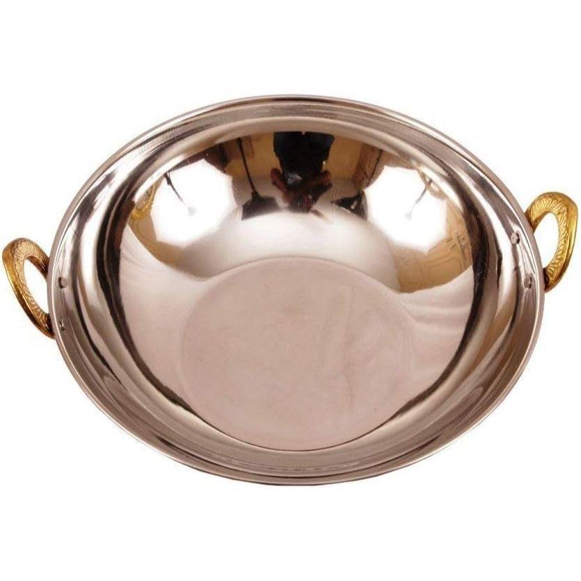 Медный карахи в индийском стиле с латунной ручкой, 1 шт. сервировочная миска для каш, супов и карри (13 СМ)