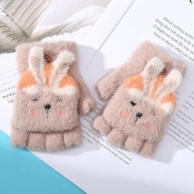 Новые зимние теплые перчатки с рисунком милой маленькой девочки для езды на велосипеде на открытом воздухе, чтобы предотвратить простуду, ребенок пишет, откидывающийся на половину пальца чехол
