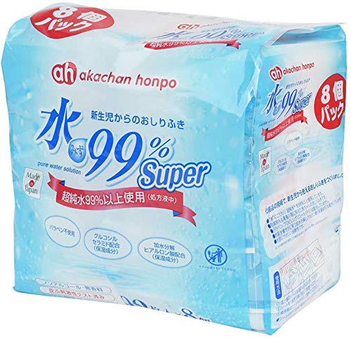 Akachan Honpo Water Super Baby Wipes 90 Sheets X 8 Pack 99%