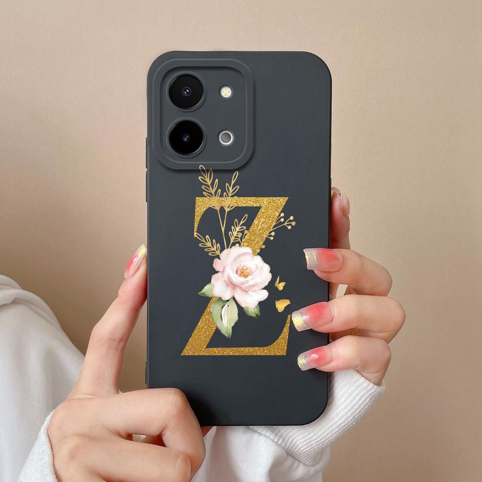 Чехол для Vivo Y28 4G 5G Цветочный рисунок 26 Букв Жидкий силикон ТПУ Задняя крышка для VivoY28 4G 5G Продвинутое ощущение Чехол для пары Оболочка