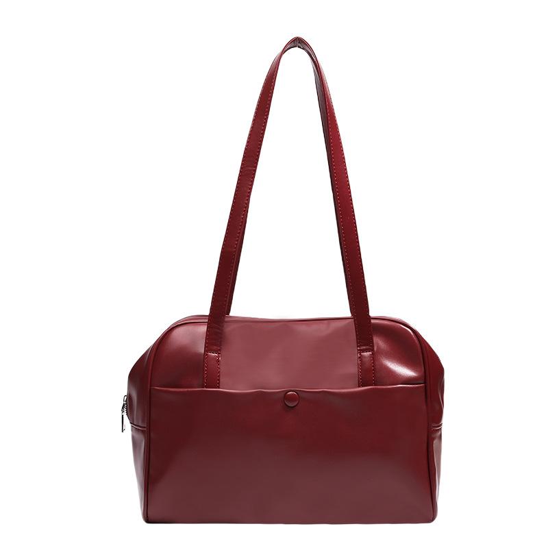 Vintage Wine Red Underarm Bag for Women Summer 2025 Trendy Large Capacity Commuter Briefcase Handbag Boston Bag