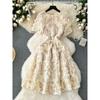Classy Exquisite Birthday Party Dress Female French Style Heavy Embroidery Sequins Flower Waist-Tight Elegant Puff Sleeve Dress