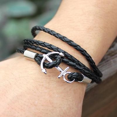 Модные мужские якоря, черные, многослойные, кожаные, бесконечность, браслет, ювелирные изделия, новые подарки ADM