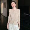 Women's Long Sleeve 100% Wool Single-Breasted Knit Cardigan - Half-High Neck, Loose Fit, Autumn-Winter Base Layer