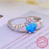 Real S925 Sterling Silver Claddagh Ring Cute Love Heart Crown Rings For Women Wedding Bands Blue White Fire Opal Ring Jewelry Cz